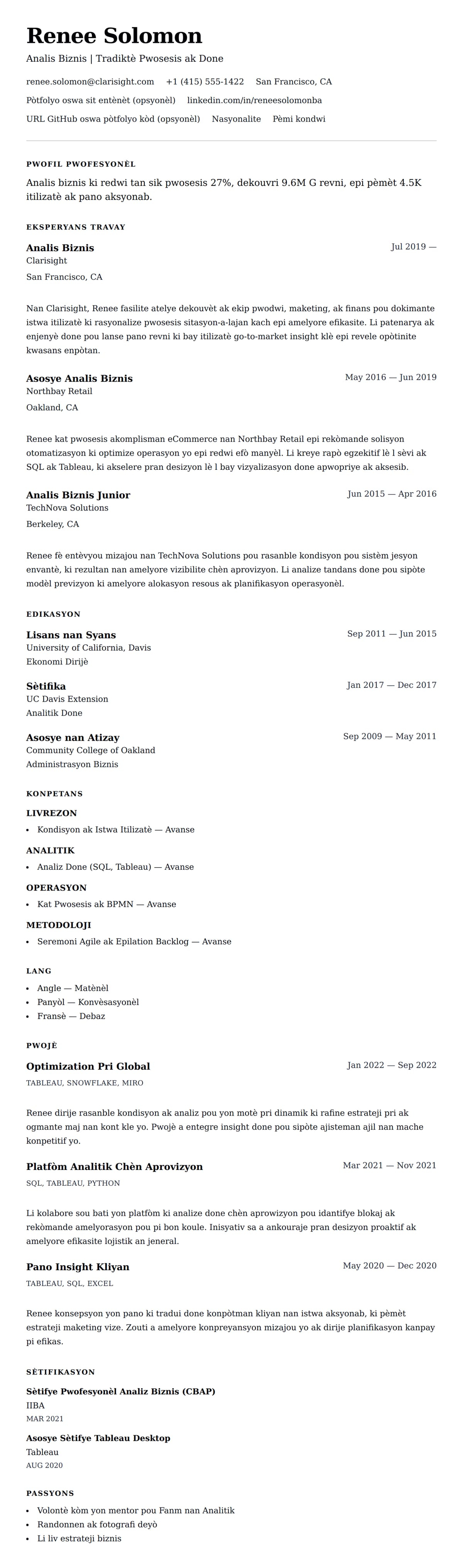 Premye gade rezime pou Egzanp Rezime Analis Biznis