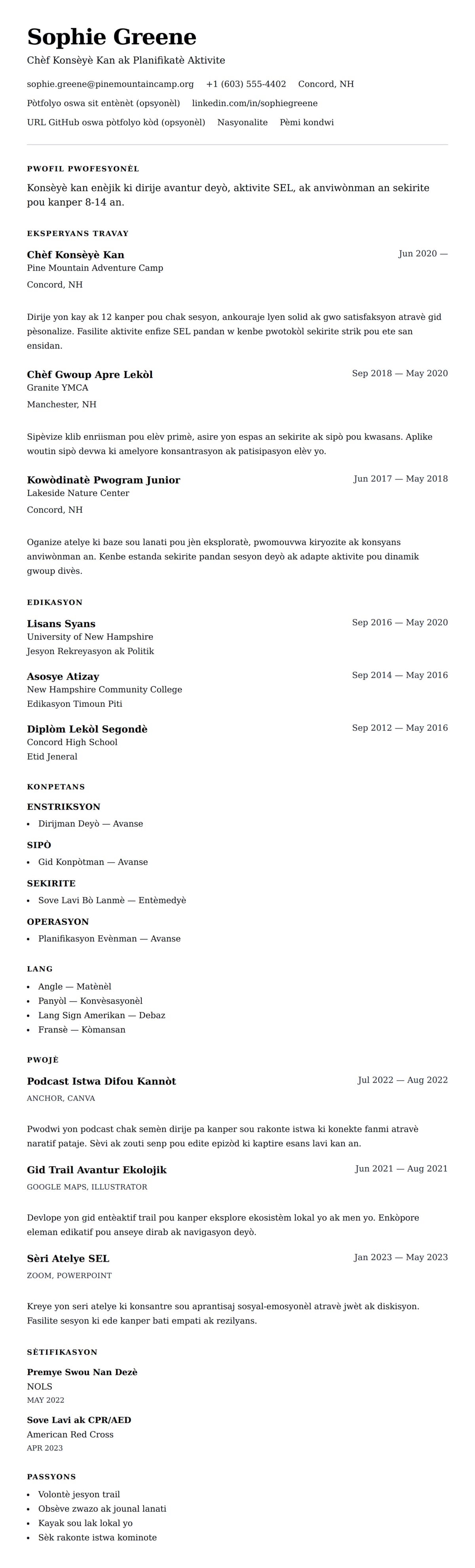 Premye gade rezime pou Egzanp Rezime pou Konsèyè Kan