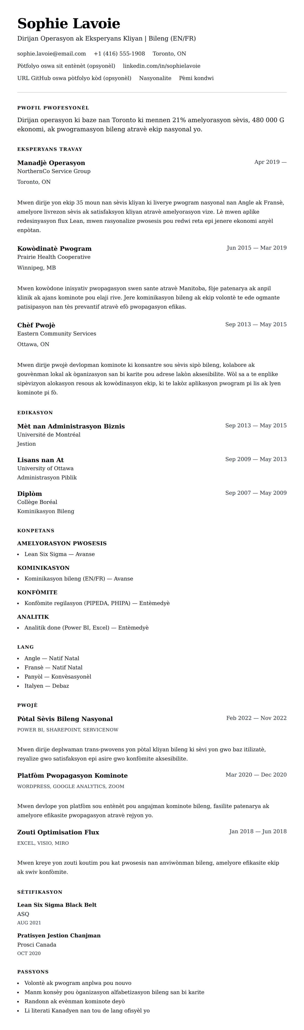 Premye gade rezime pou Egzanp Rezime nan Fòma Kanadyen