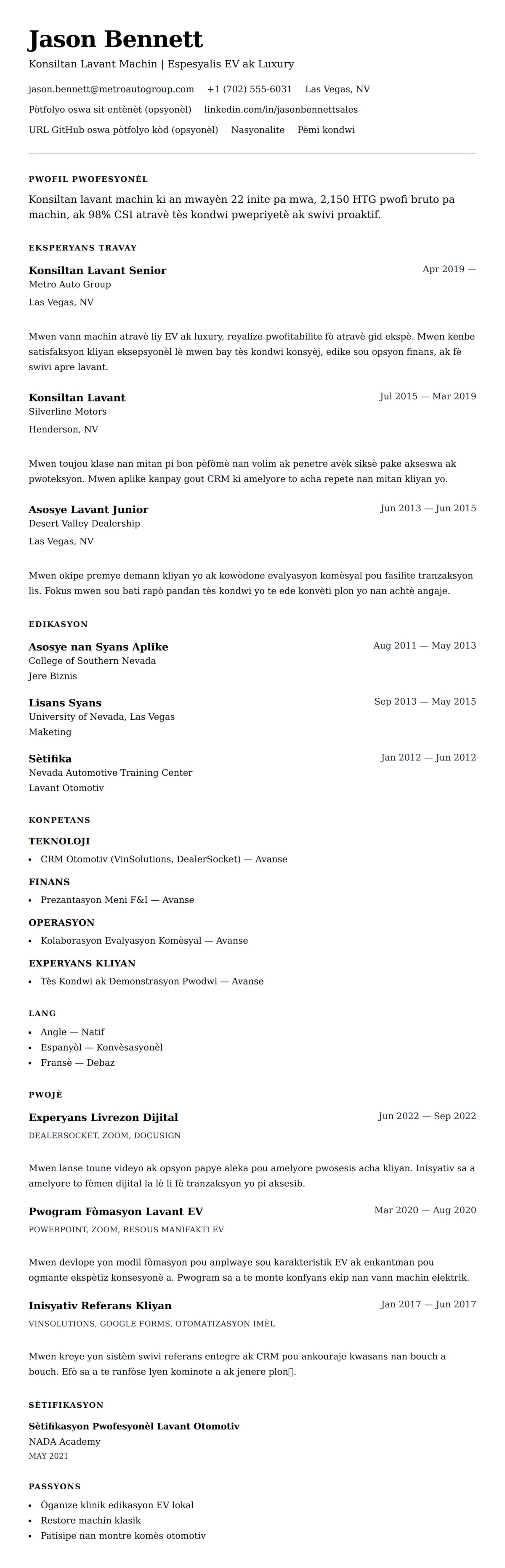 Premye gade rezime pou Egzanp Rezime pou Konsiltan Lavant Machin