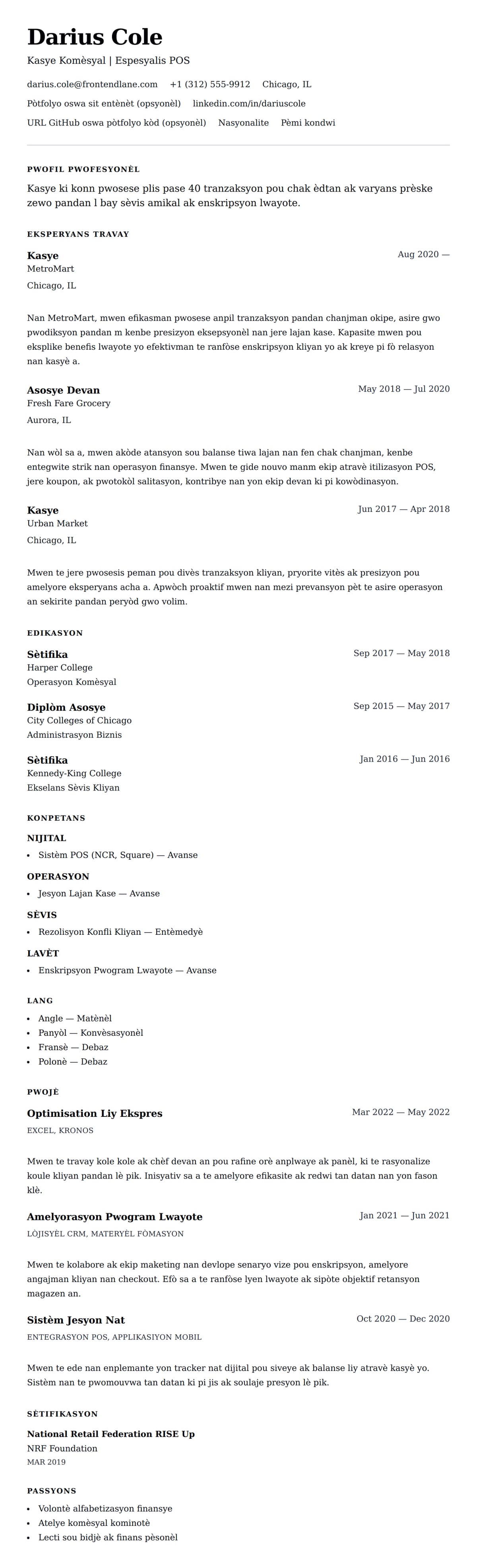 Premye gade rezime pou Egzanp Rezime pou yon Kasye