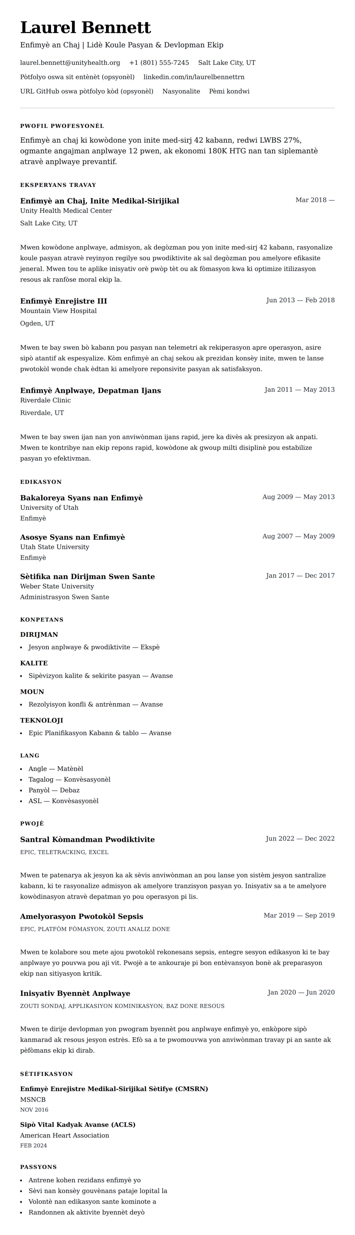 Premye gade rezime pou Egzanp Rezime Enfimyè an Chaj