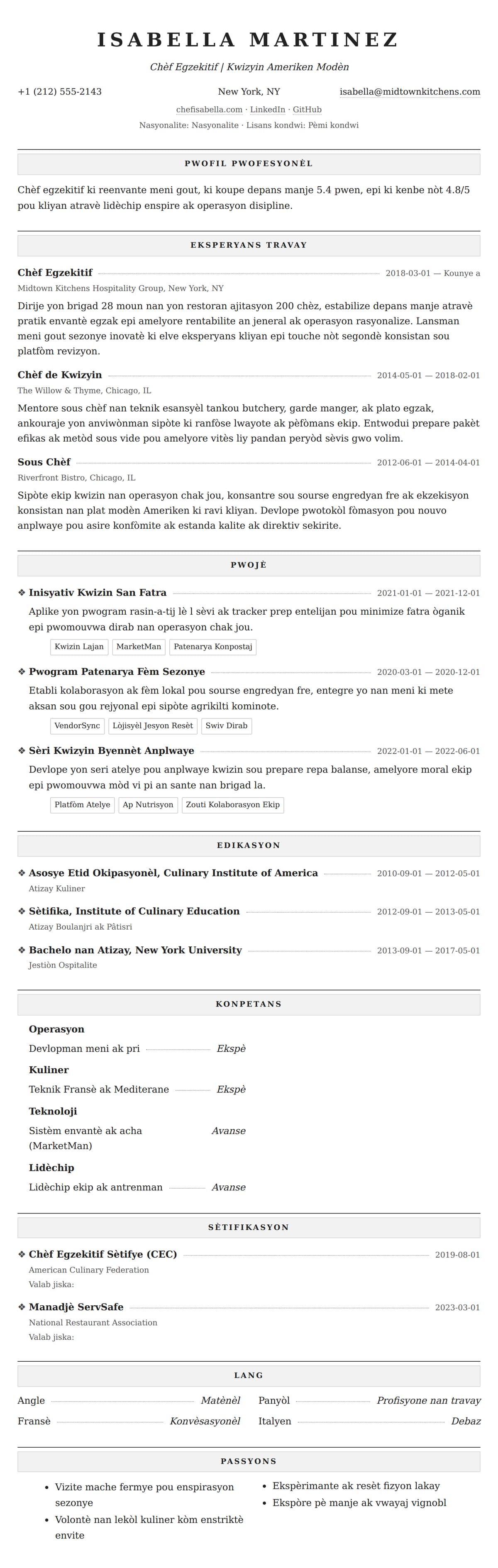 Premye gade rezime pou Egzanp Rezime Chèf