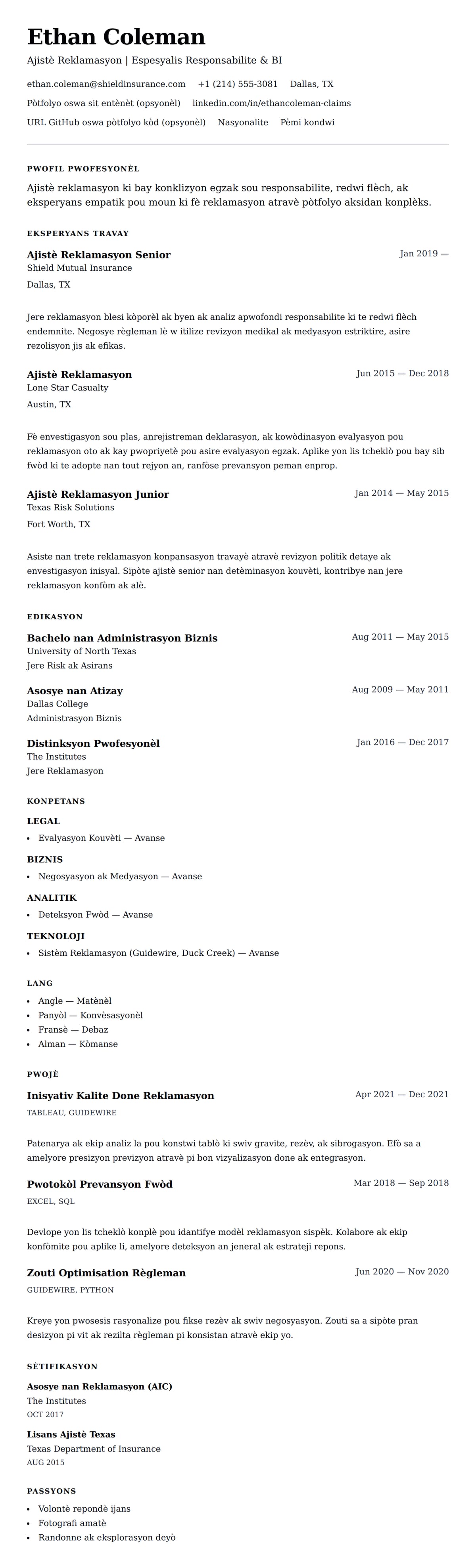 Premye gade rezime pou Egzanp Rezime pou Ajistè Reklamasyon