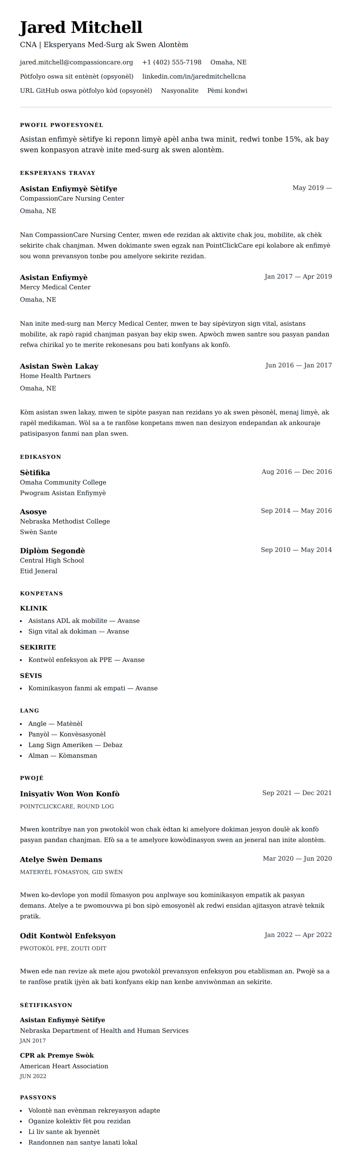 Premye gade rezime pou Egzanp Rezime Asistan Enfiymyè Sètifye (CNA)