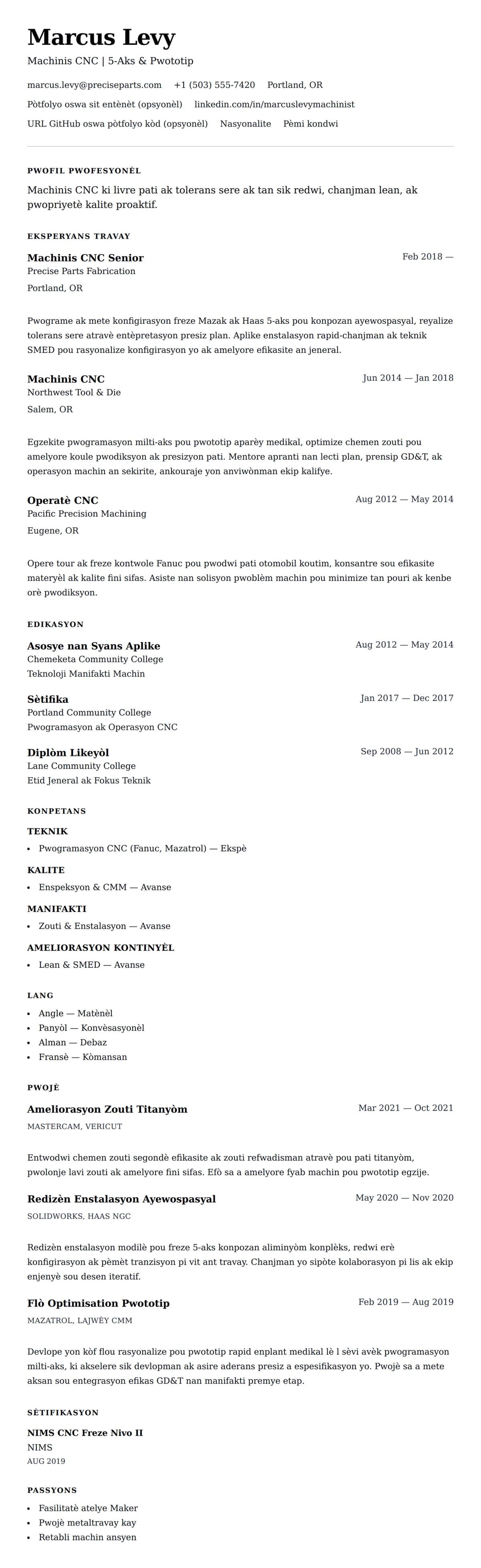 Premye gade rezime pou Egzanp Rezime Machinis CNC