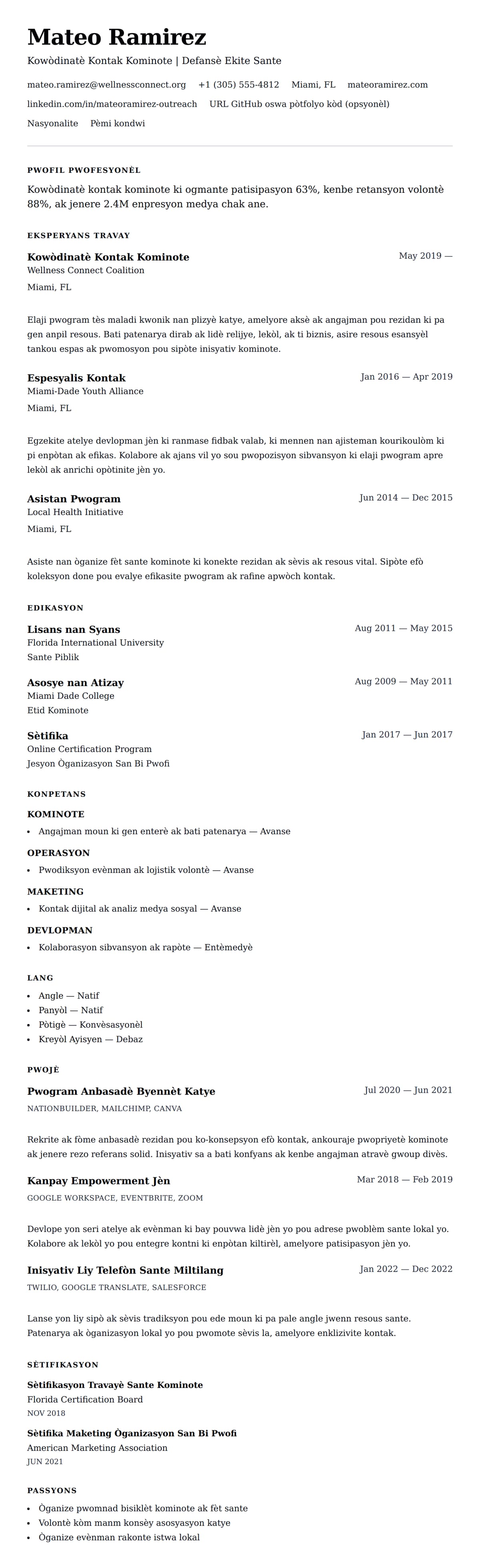 Premye gade rezime pou Egzanp Rezime Kowòdinatè Kontak Kominote