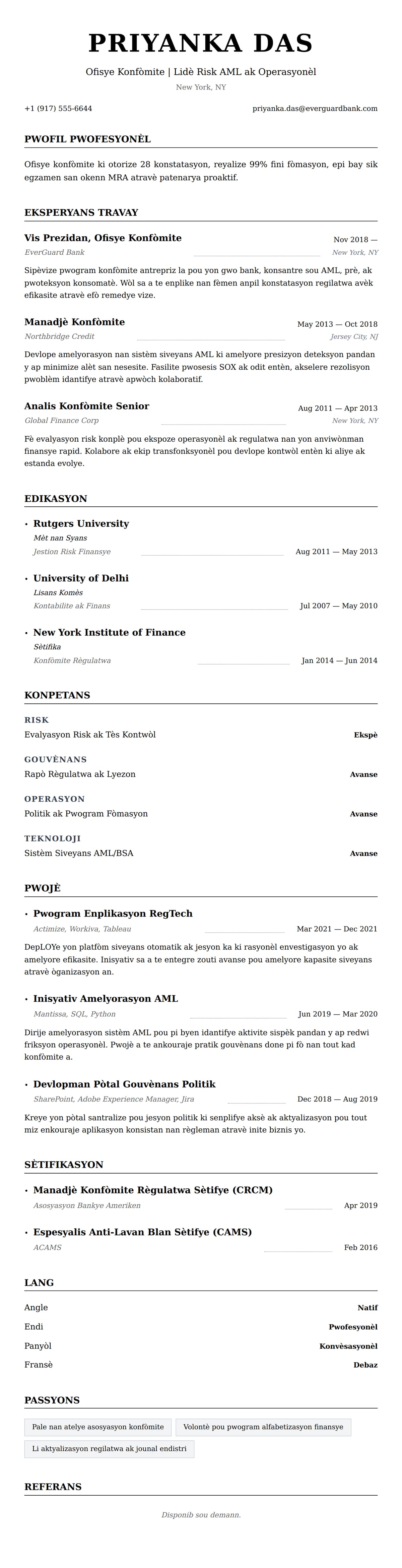 Premye gade rezime pou Egzanp Rezime Ofisye Konfòmite