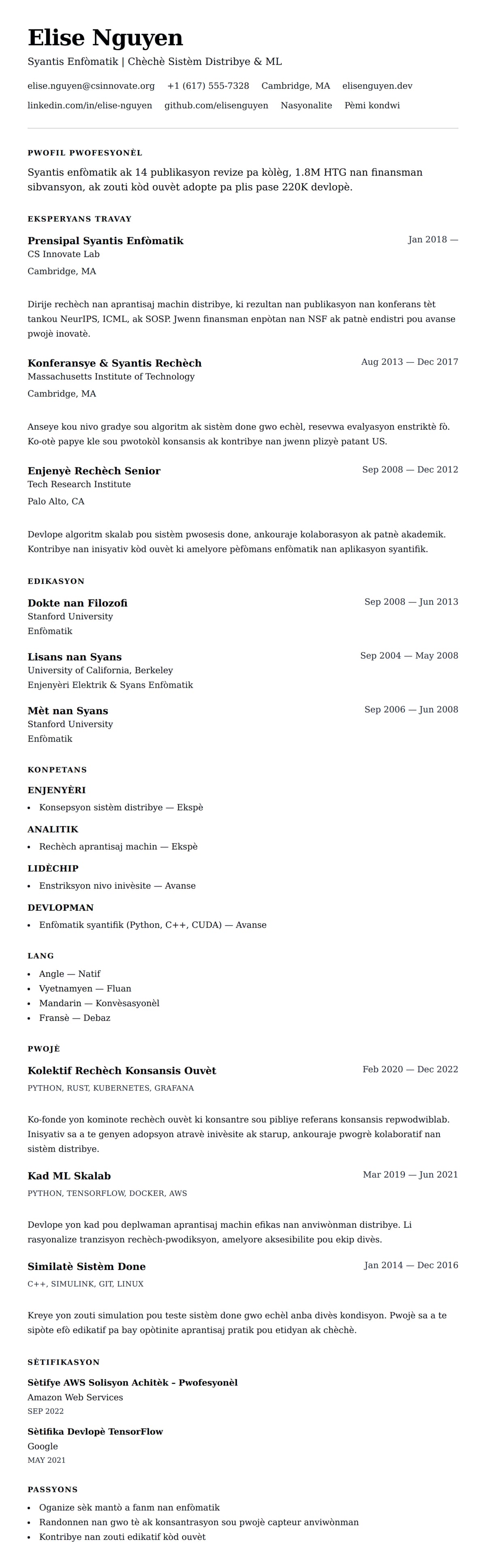 Premye gade rezime pou Egzanp Rezime pou Pwofesyonèl Enfòmatik