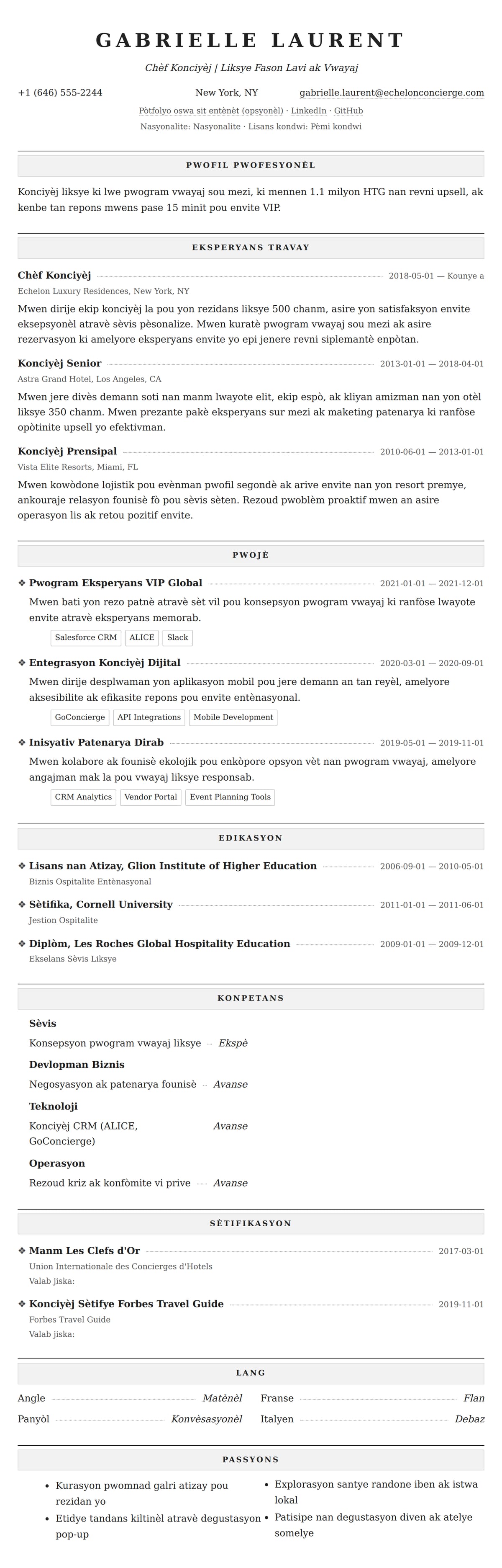 Premye gade rezime pou Egzanp Rezime pou Konciyèj