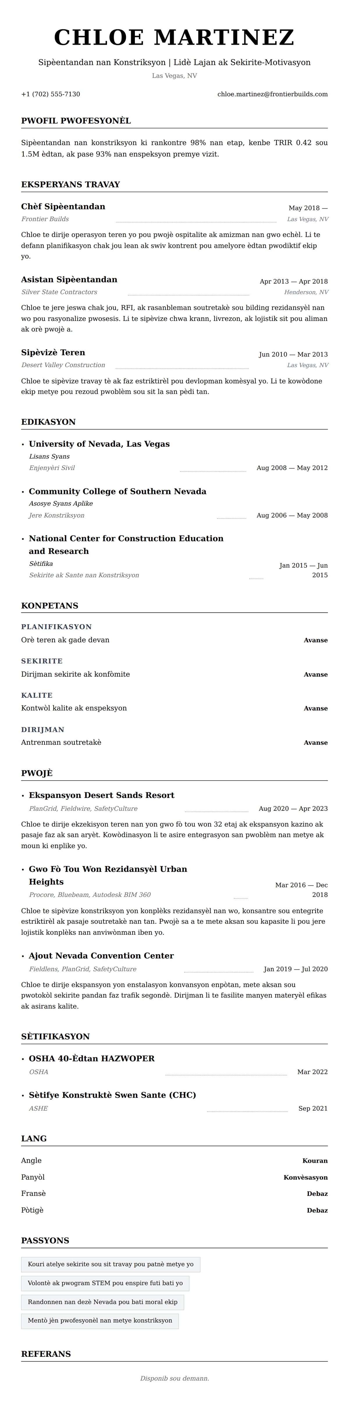 Premye gade rezime pou Egzanp Rezime Sipèentandan nan Konstriksyon