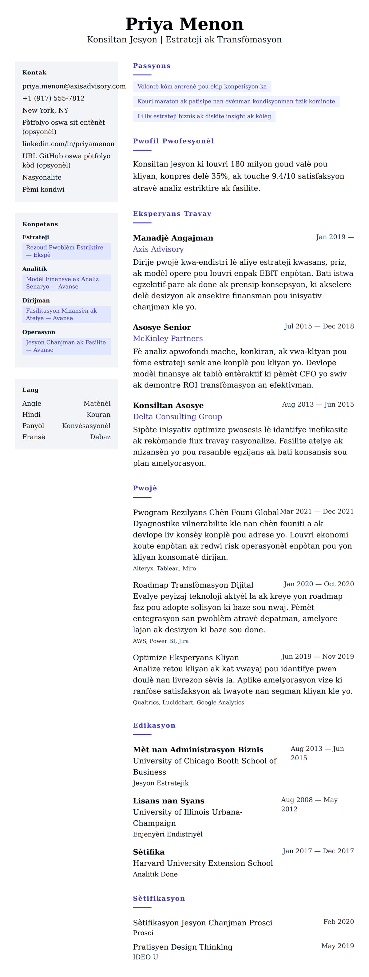 Premye gade rezime pou Egzanp Rezime pou Konsiltan Jesyon