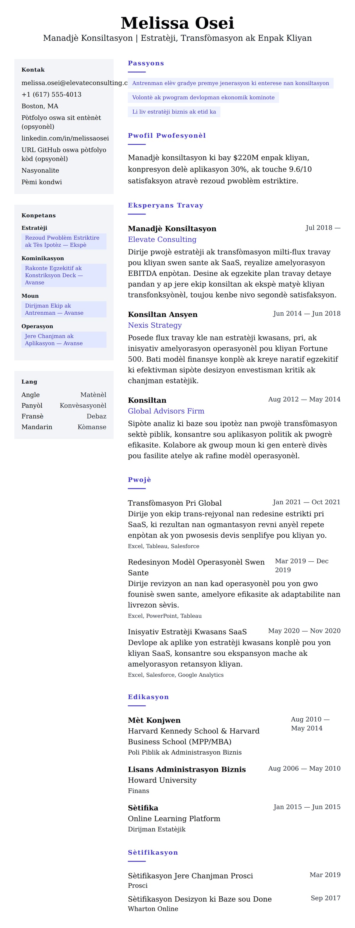 Premye gade rezime pou Egzanp Rezime pou Manadjè Konsiltasyon