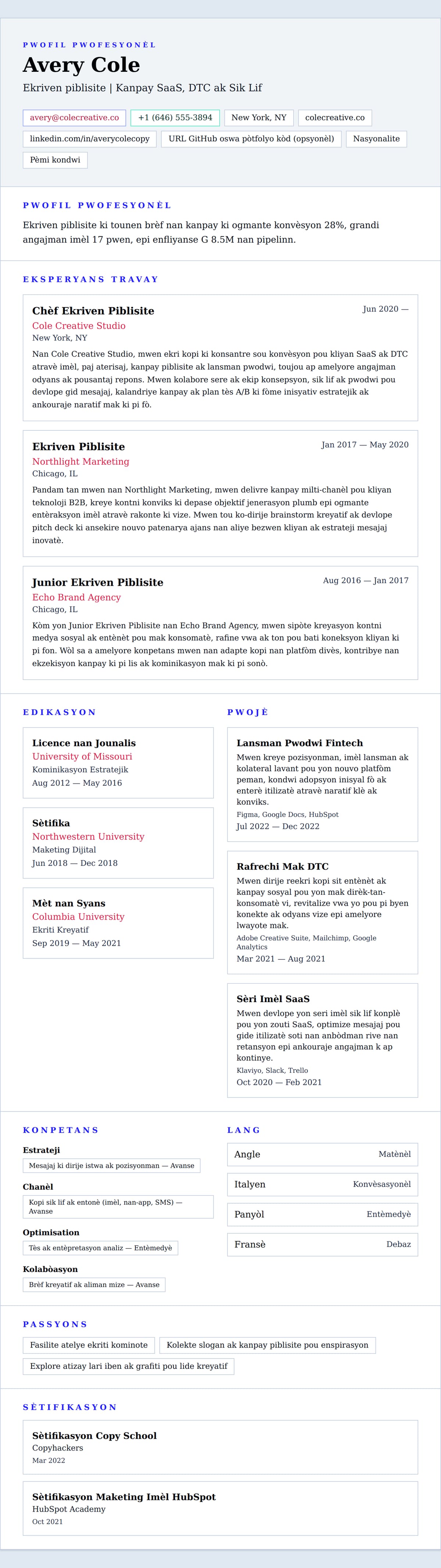 Premye gade rezime pou Egzanp rezime pou ekriven piblisite