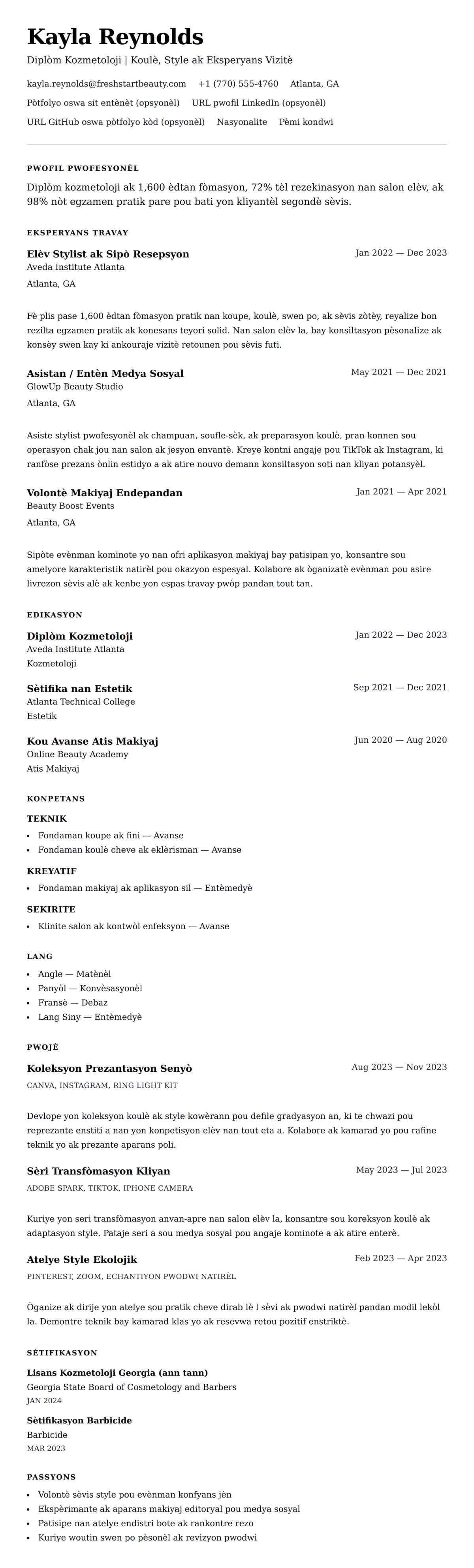 Premye gade rezime pou Egzanp Rezime pou Diplòm Kozmetoloji