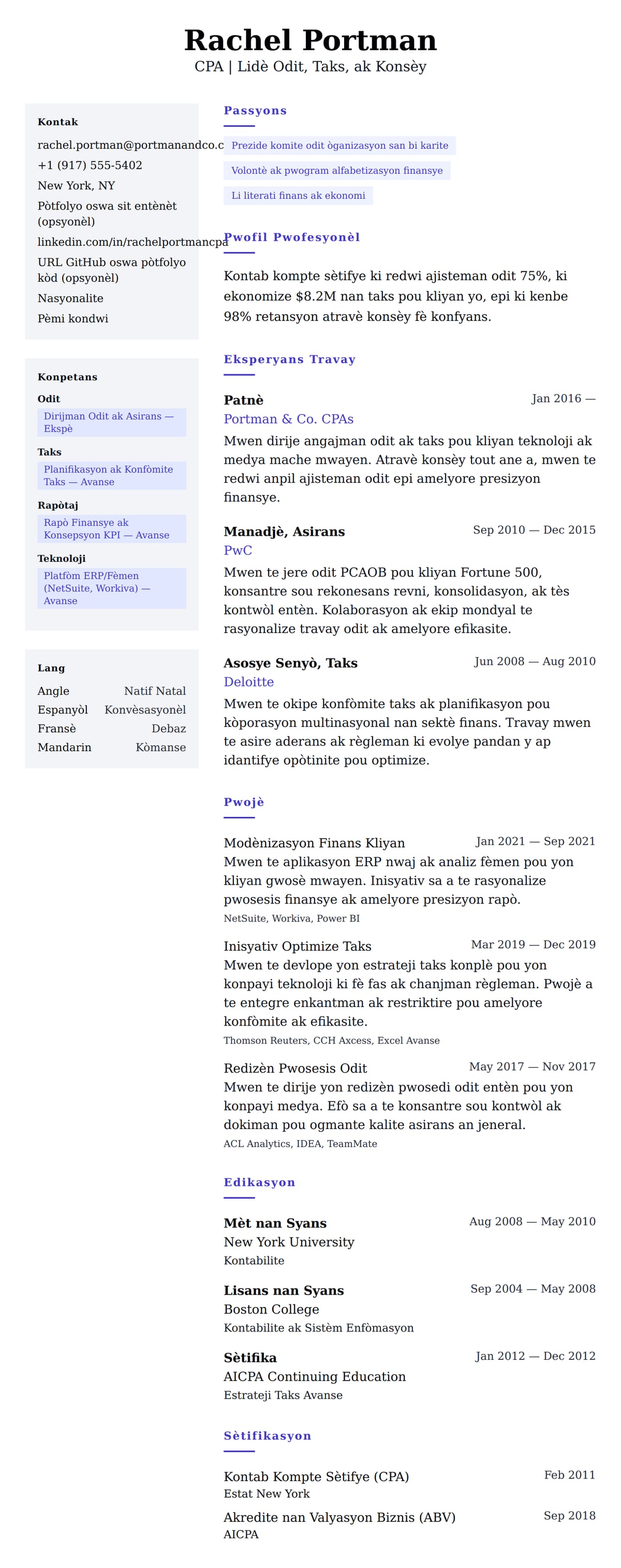 Premye gade rezime pou Egzanp Rezime pou Kontab Kompte Sètifye