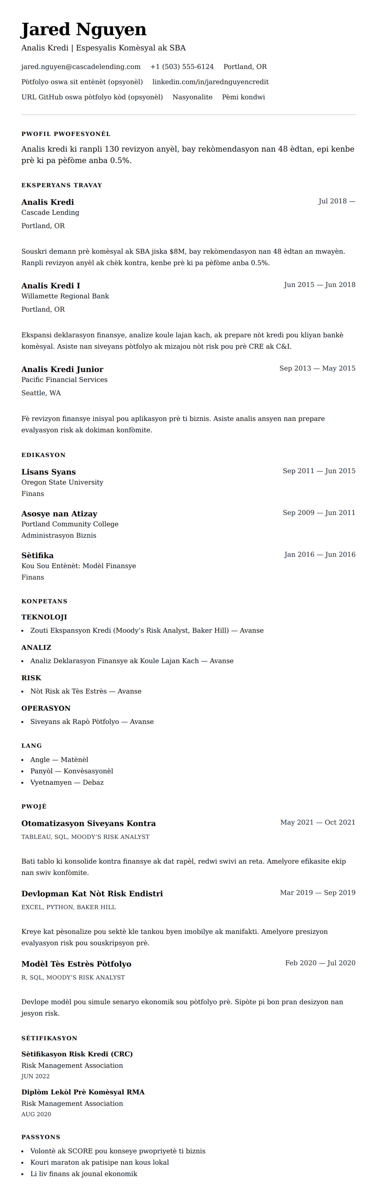 Premye gade rezime pou Egzanp Rezime Analis Kredi