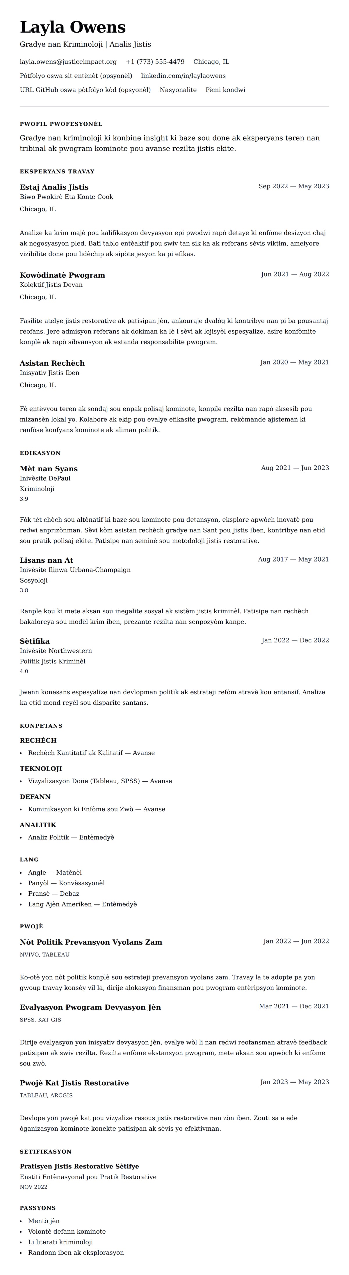 Premye gade rezime pou Egzanp Rezime pou Gradye nan Kriminoloji