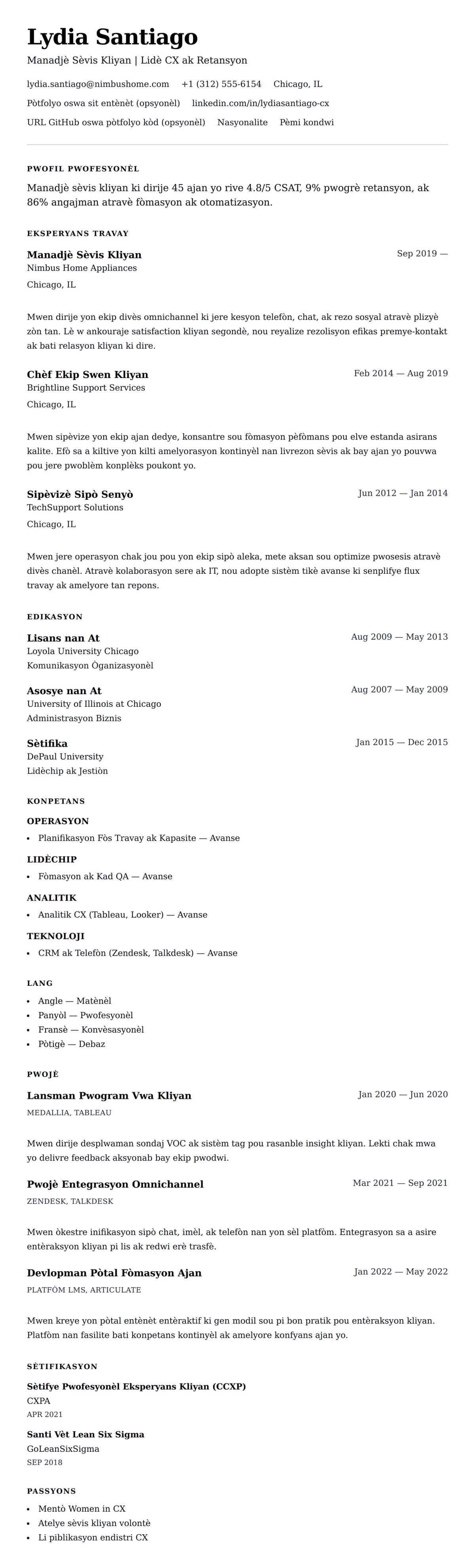 Premye gade rezime pou Egzanp Rezime Manadjè Sèvis Kliyan