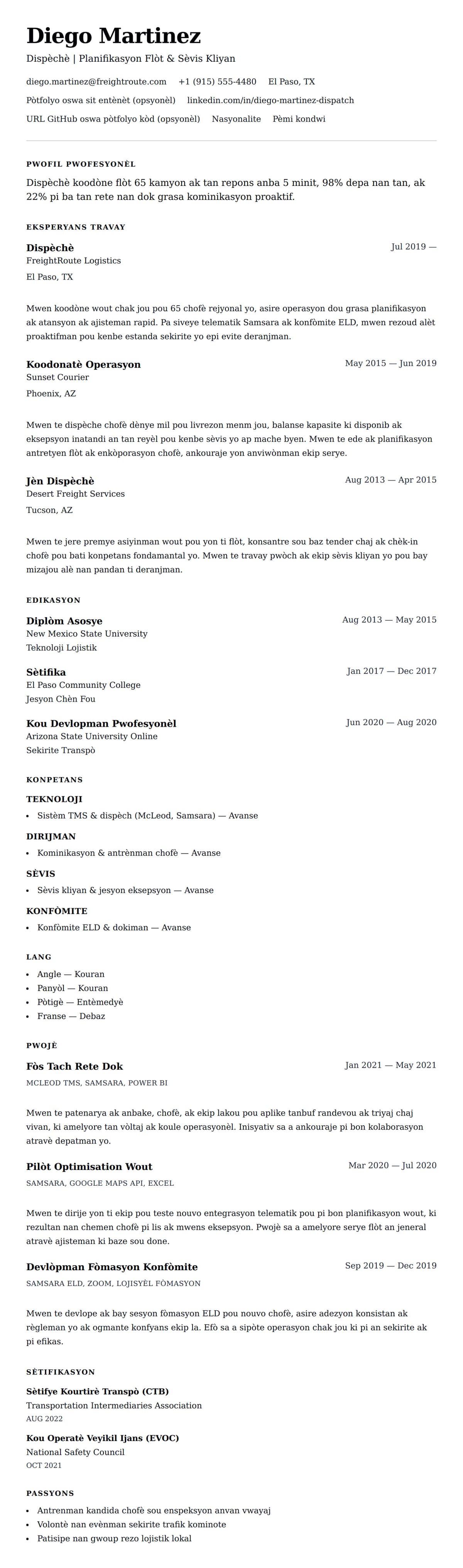 Premye gade rezime pou Egzanp Rezime Dispèchè