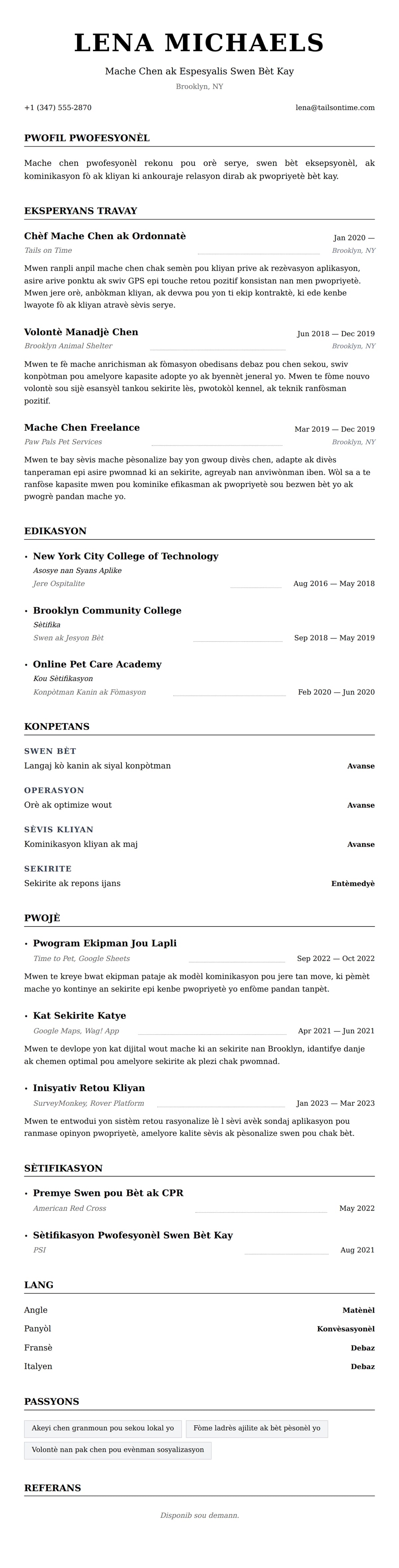 Premye gade rezime pou Egzanp Rezime pou Mache Chen