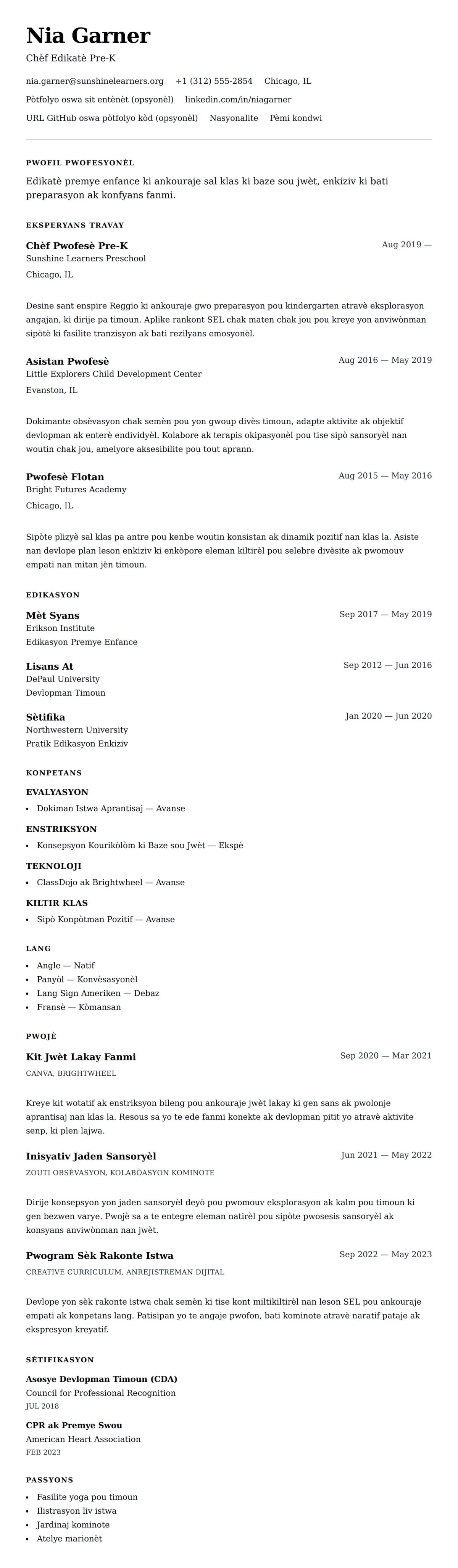 Premye gade rezime pou Egzanp Rezime Edikatè Premye Enfance