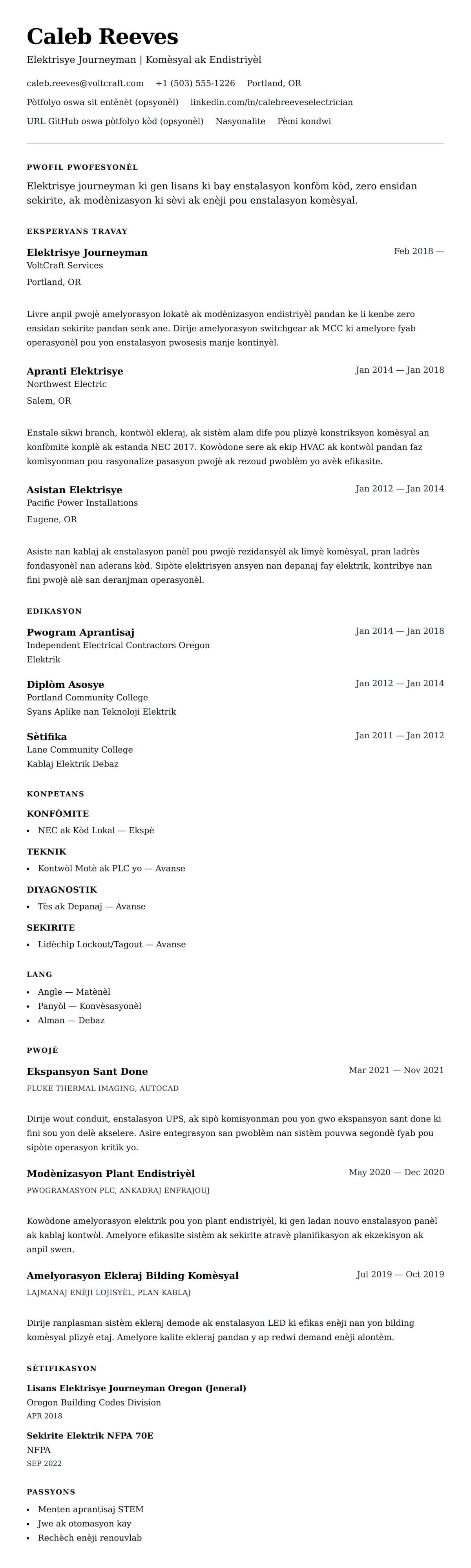 Premye gade rezime pou Egzanp Rezime Elektrisye