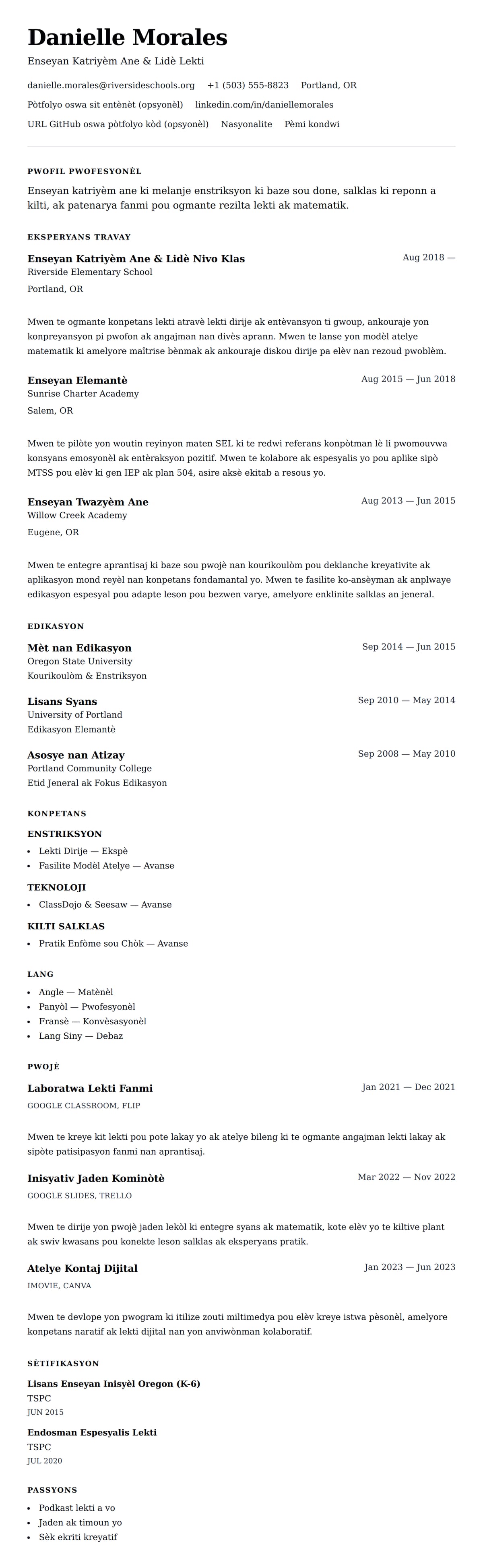 Premye gade rezime pou Egzanp Rezime Enseyan Lekòl Elemantè