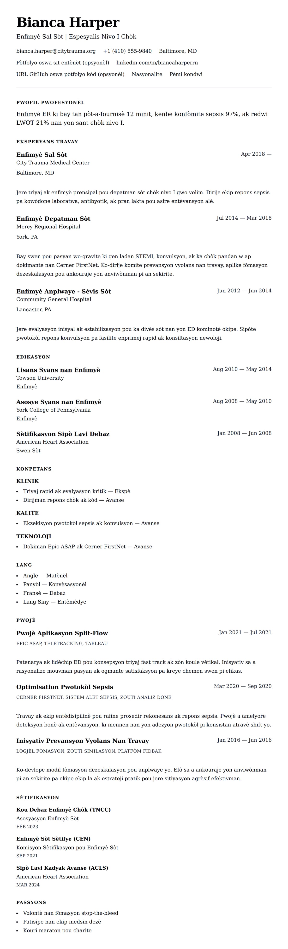 Premye gade rezime pou Egzanp Rezime Enfimyè Sal Sòt (ER)