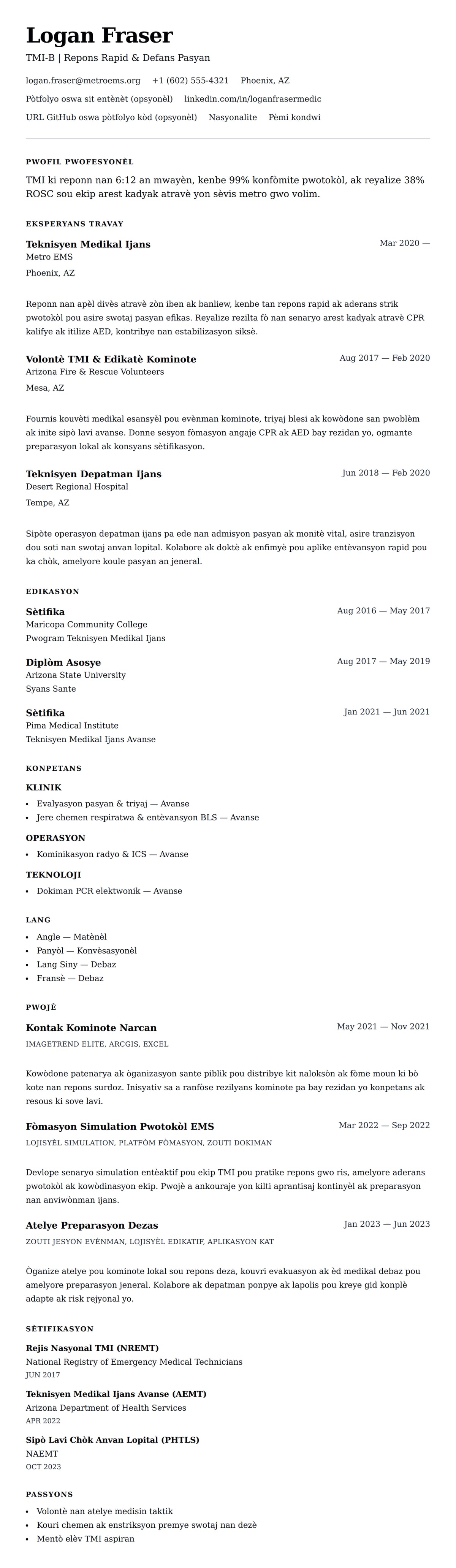 Premye gade rezime pou Egzanp Rezime pou Teknisyen Medikal Ijans (TMI)