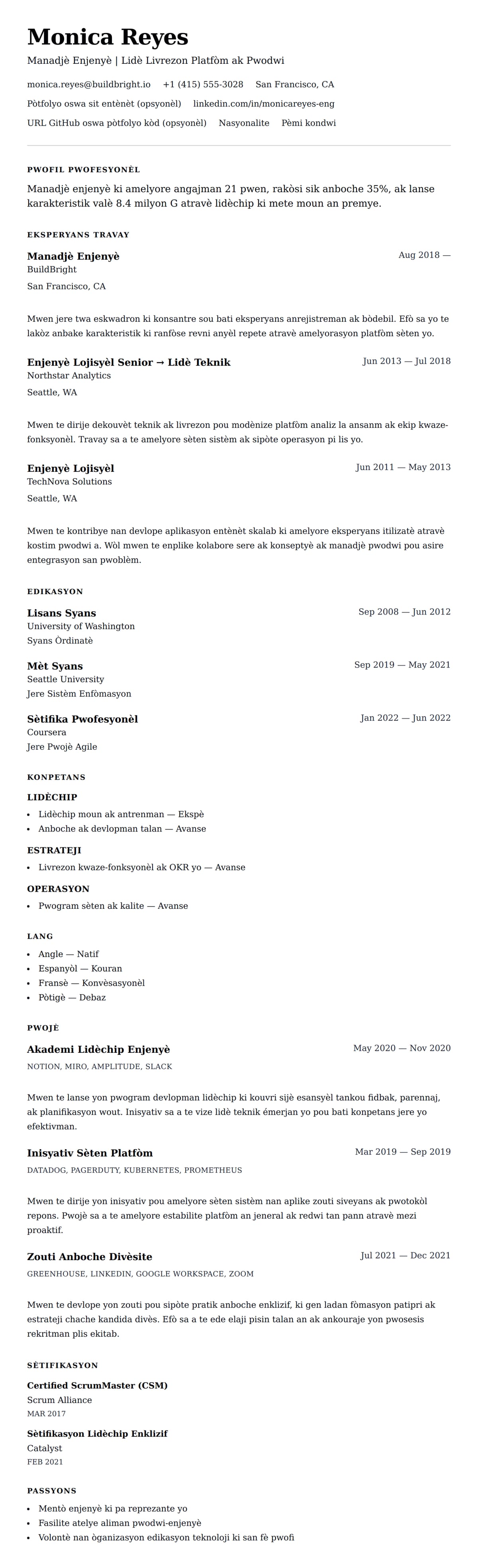 Premye gade rezime pou Egzanp Rezime pou Manadjè Enjenyè