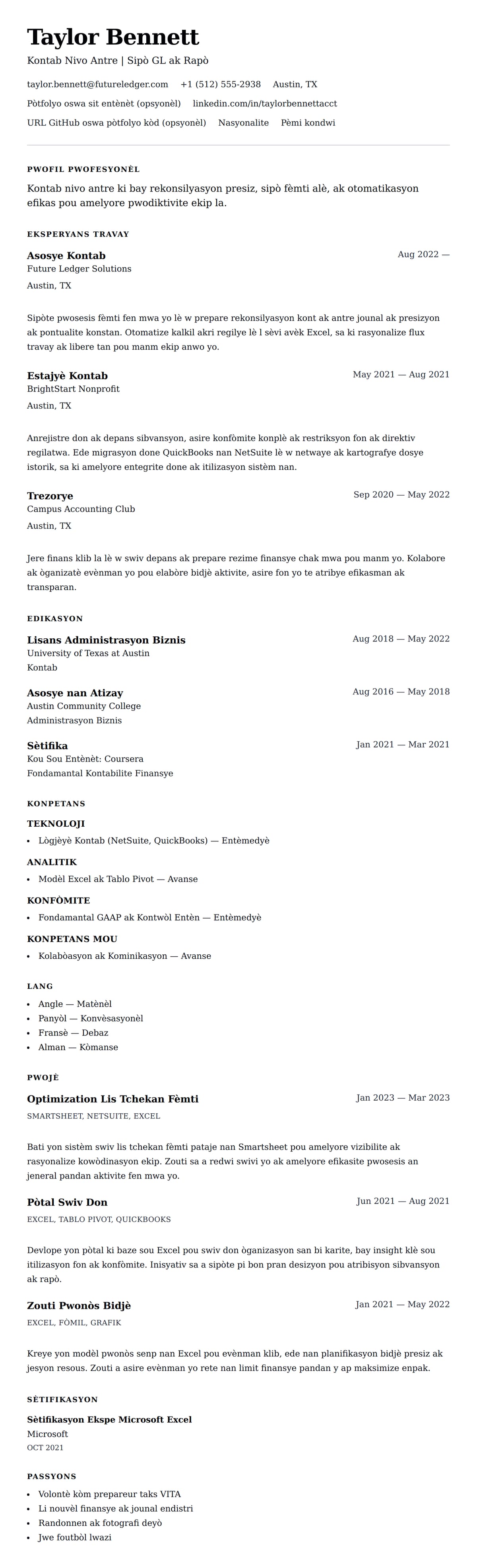 Premye gade rezime pou Egzanp Rezime pou Kontab Nivo Antre