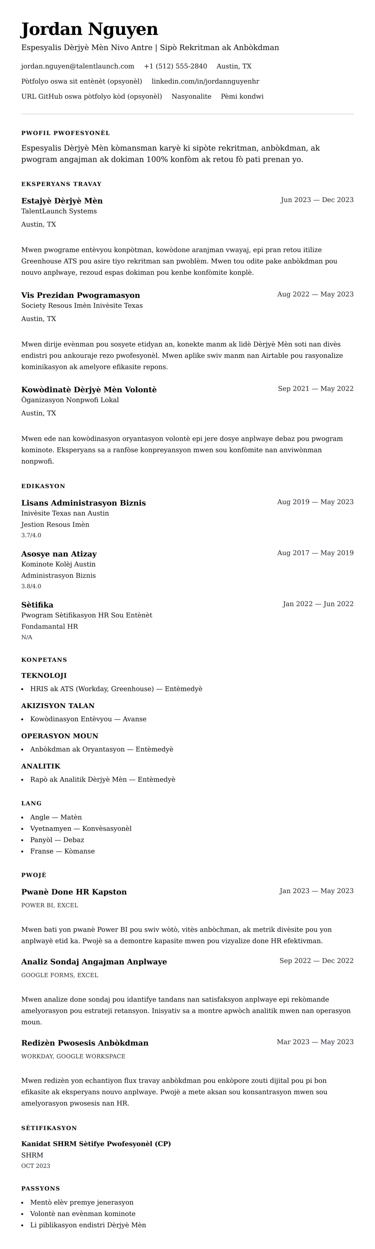 Premye gade rezime pou Egzanp Rezime Espesyalis Dèrjyè Mèn Nivo Antre