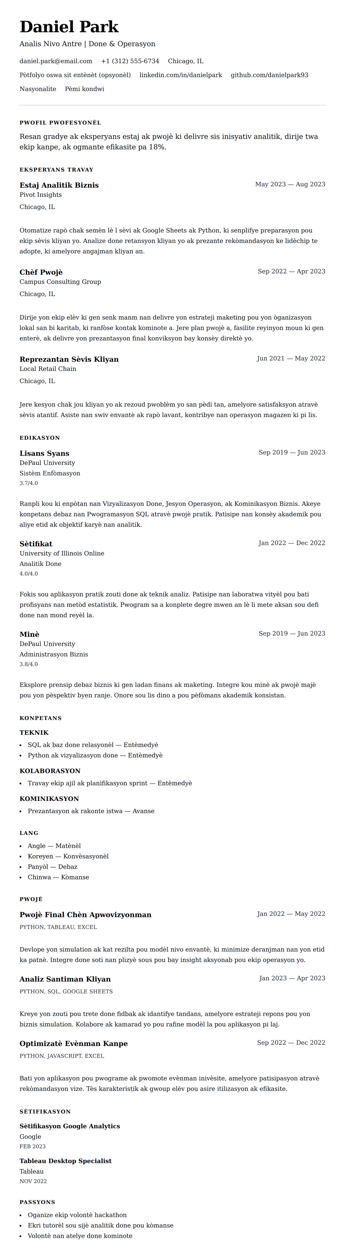 Premye gade rezime pou Egzanp Rezime Nivo Antre