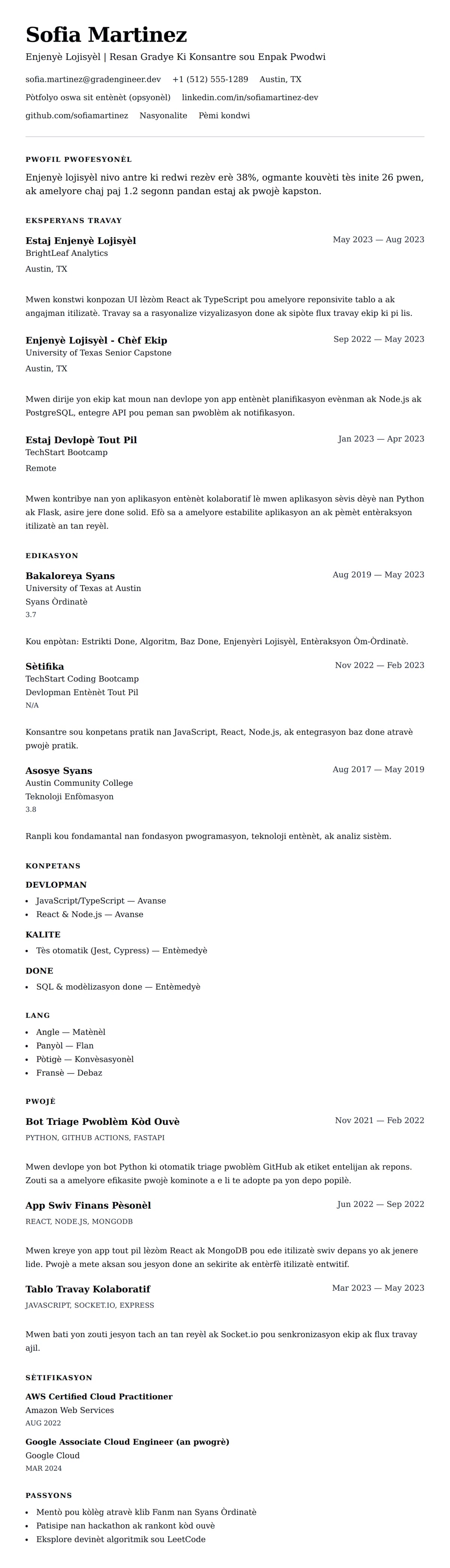 Premye gade rezime pou Egzanp Rezime Enjenyè Lojisyèl Nivo Antre