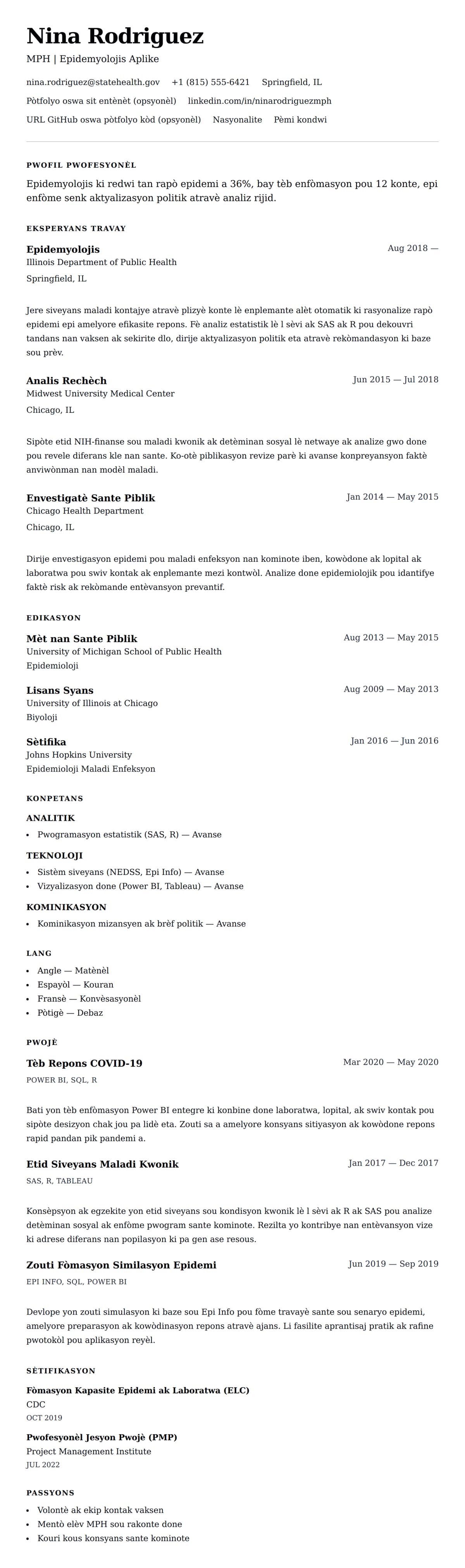 Premye gade rezime pou Egzanp Rezime pou yon Epidemyolojis