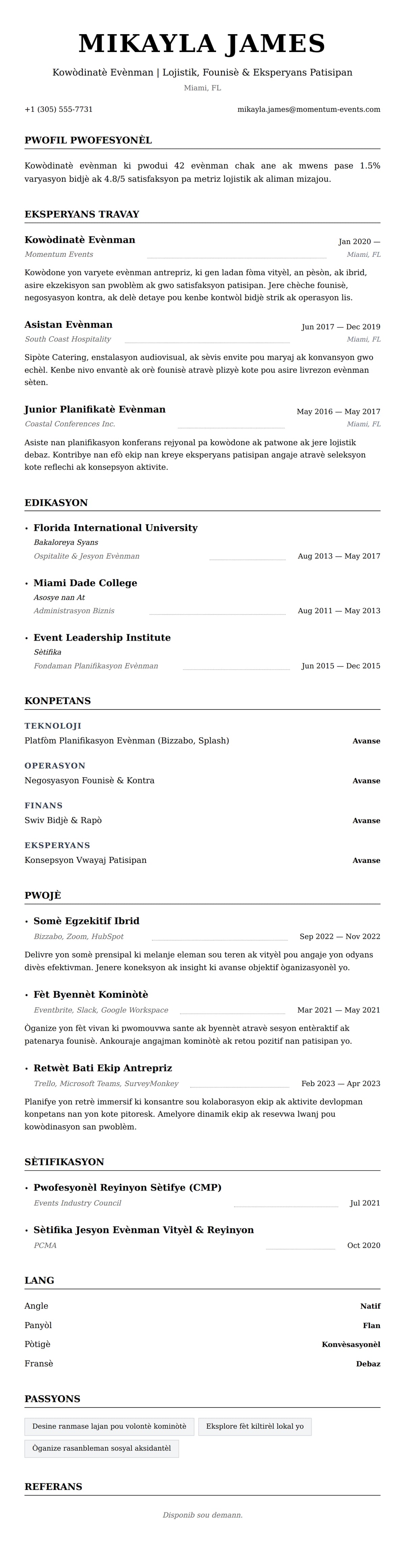 Premye gade rezime pou Egzanp Rezime Kowòdinatè Evènman