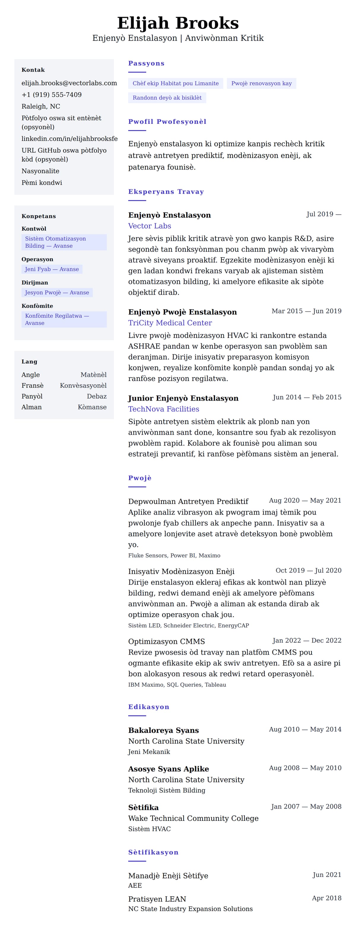 Premye gade rezime pou Egzanp Rezime Enjenyò Enstalasyon