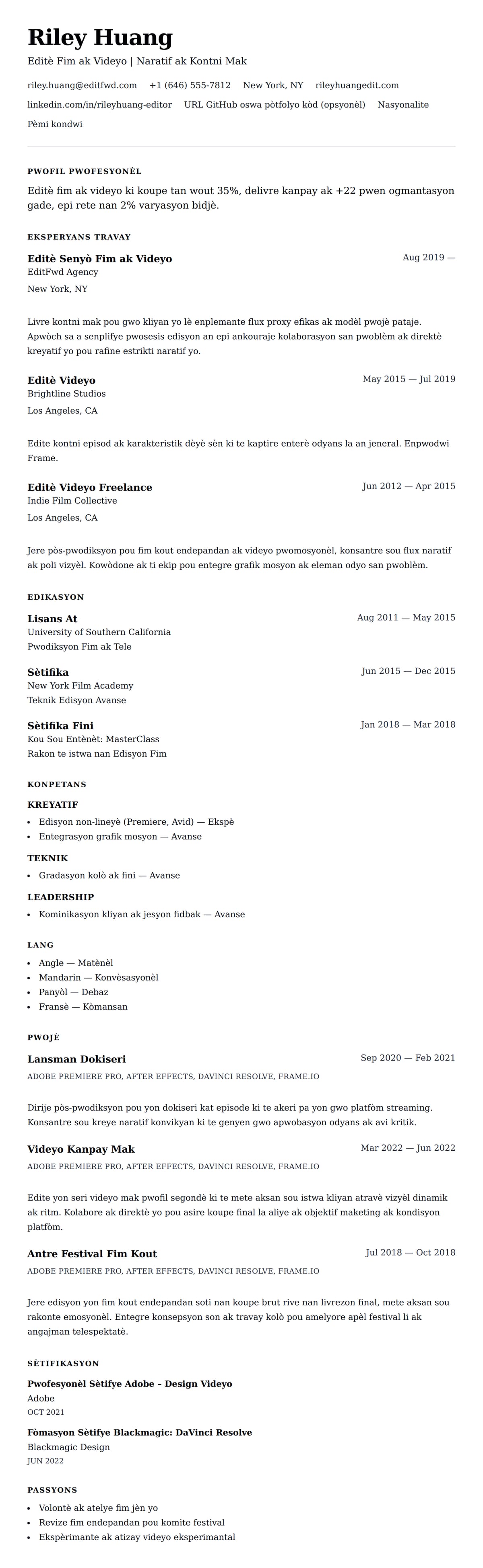 Premye gade rezime pou Egzanp Rezime Editè Fim ak Videyo