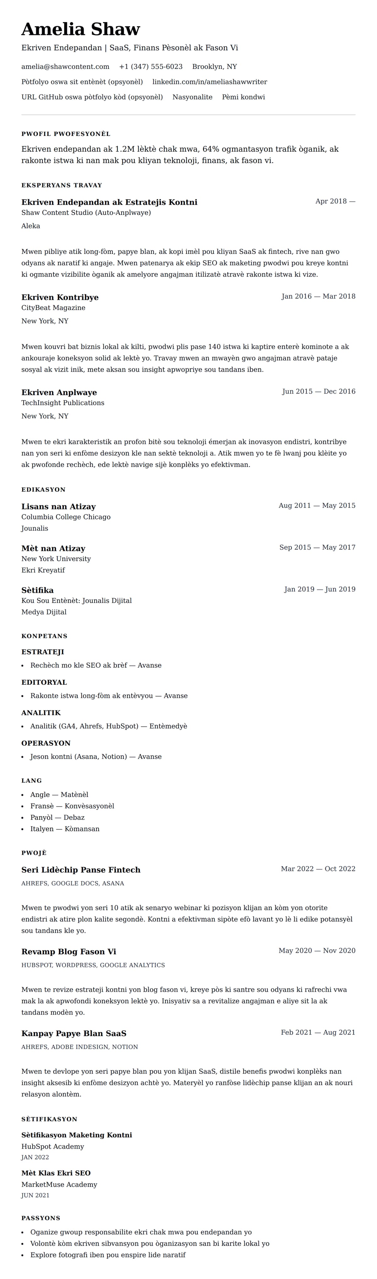 Premye gade rezime pou Egzanp Rezime pou Ekriven Endepandan