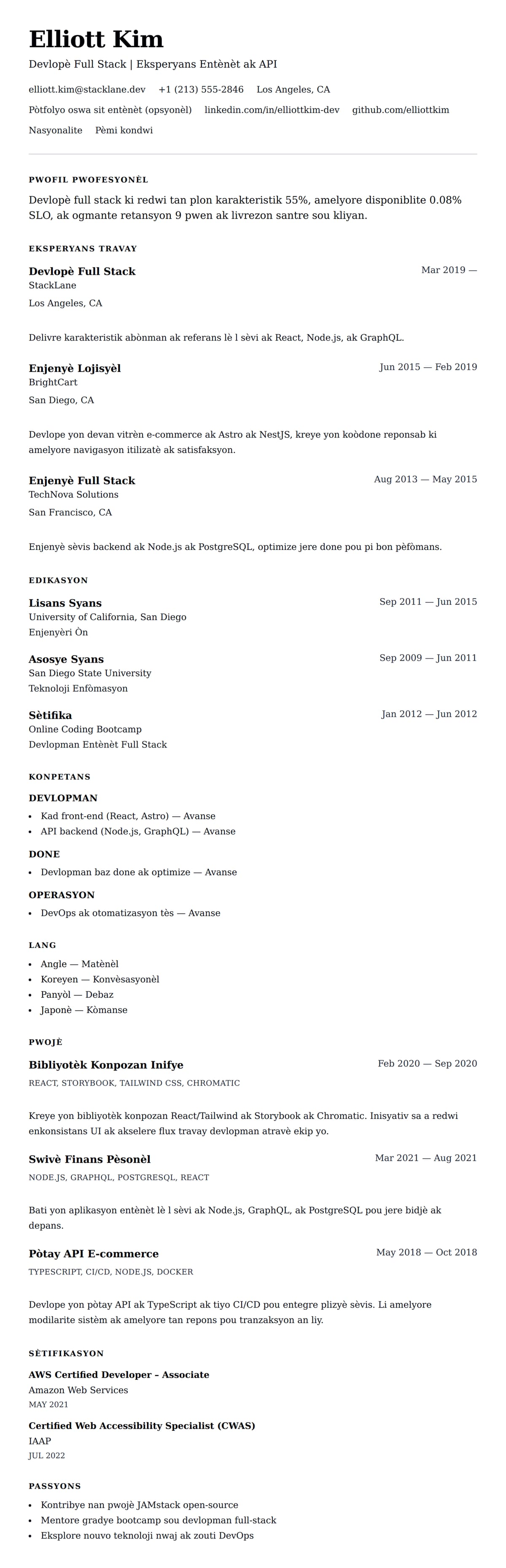 Premye gade rezime pou Egzanp Rezime Devlopè Full Stack