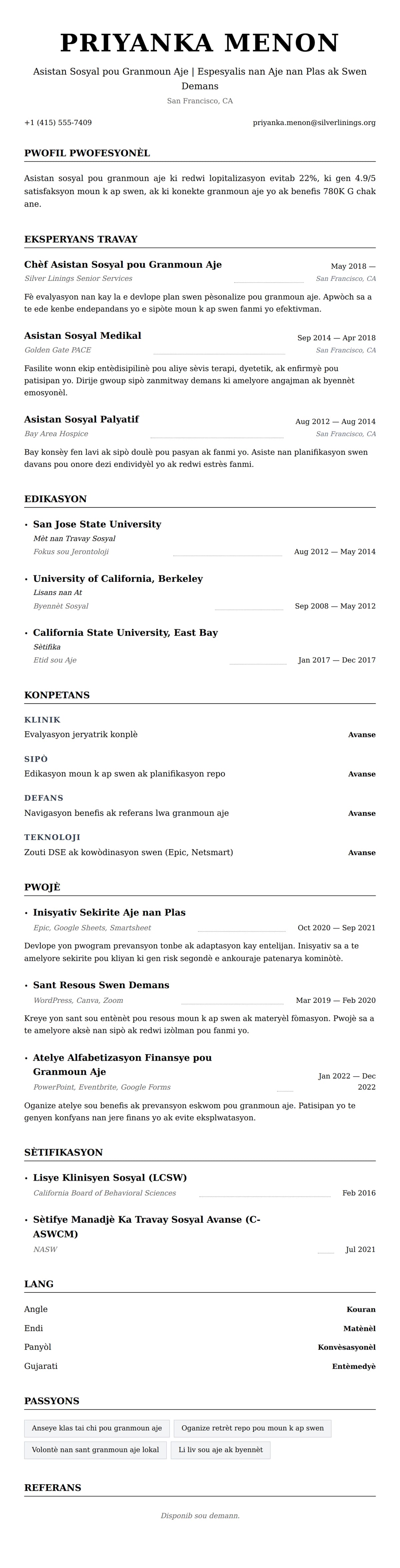 Premye gade rezime pou Egzanp Rezime Asistan Sosyal pou Granmoun Aje