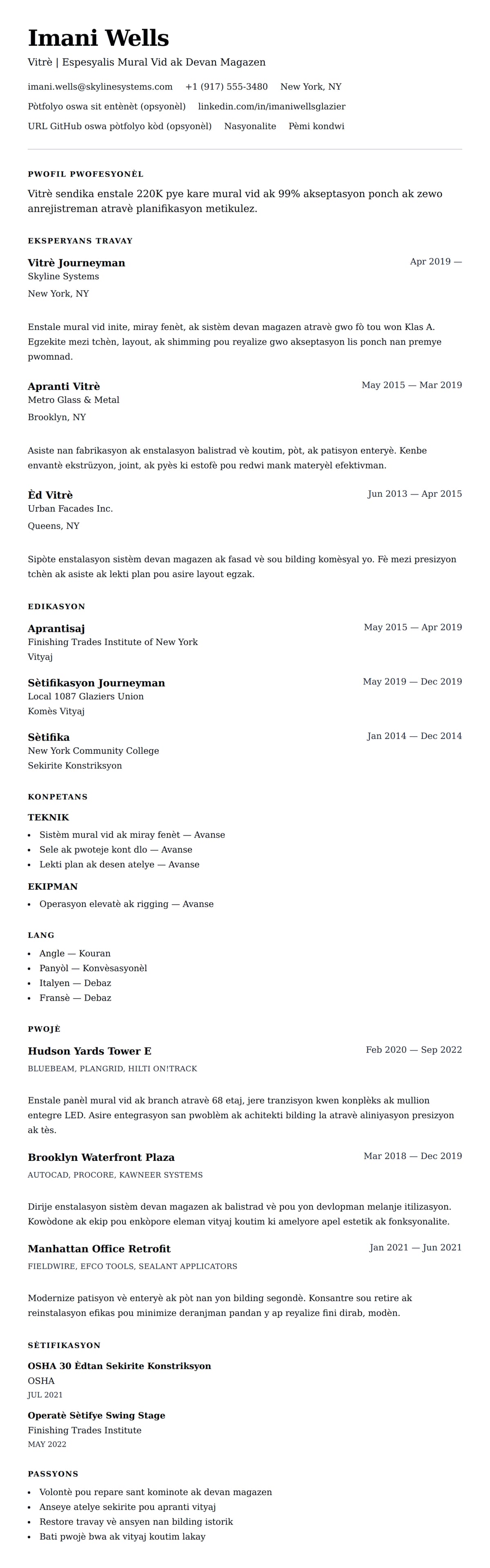 Premye gade rezime pou Egzanp Rezime Vitrè