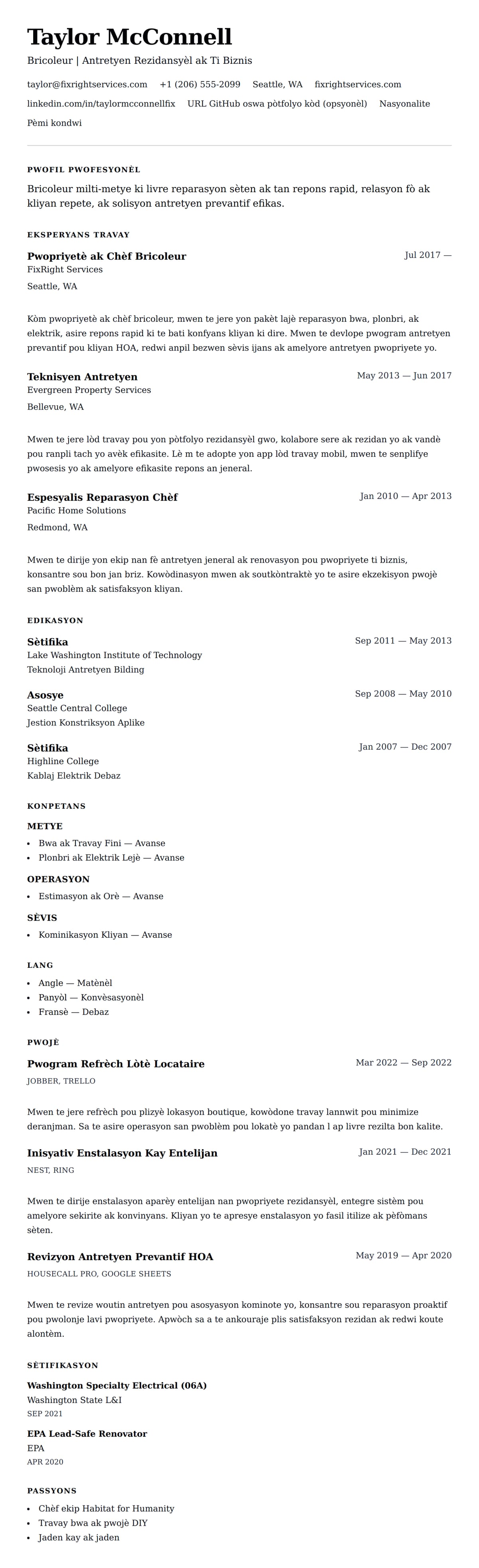 Premye gade rezime pou Egzanp Rezime Bricoleur