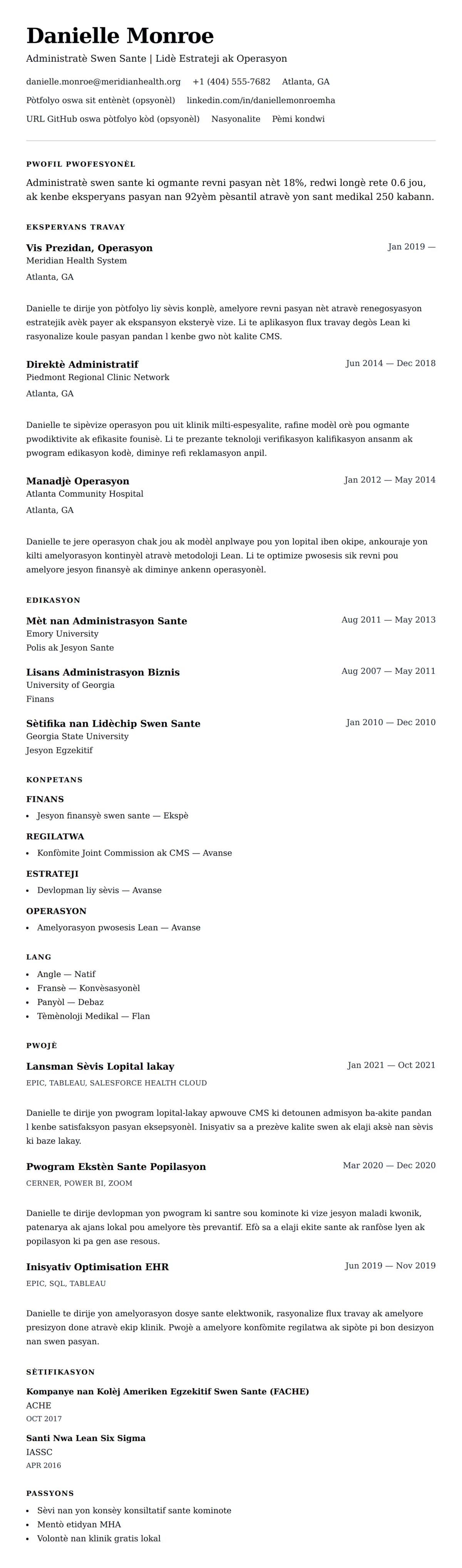 Premye gade rezime pou Egzanp Rezime Administrasyon Swen Sante