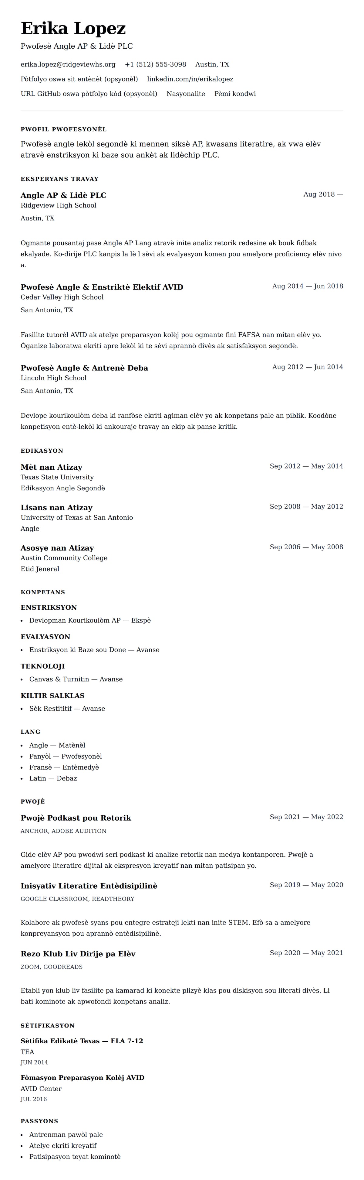 Premye gade rezime pou Egzanp Rezime Pwofesè Lekòl Segondè