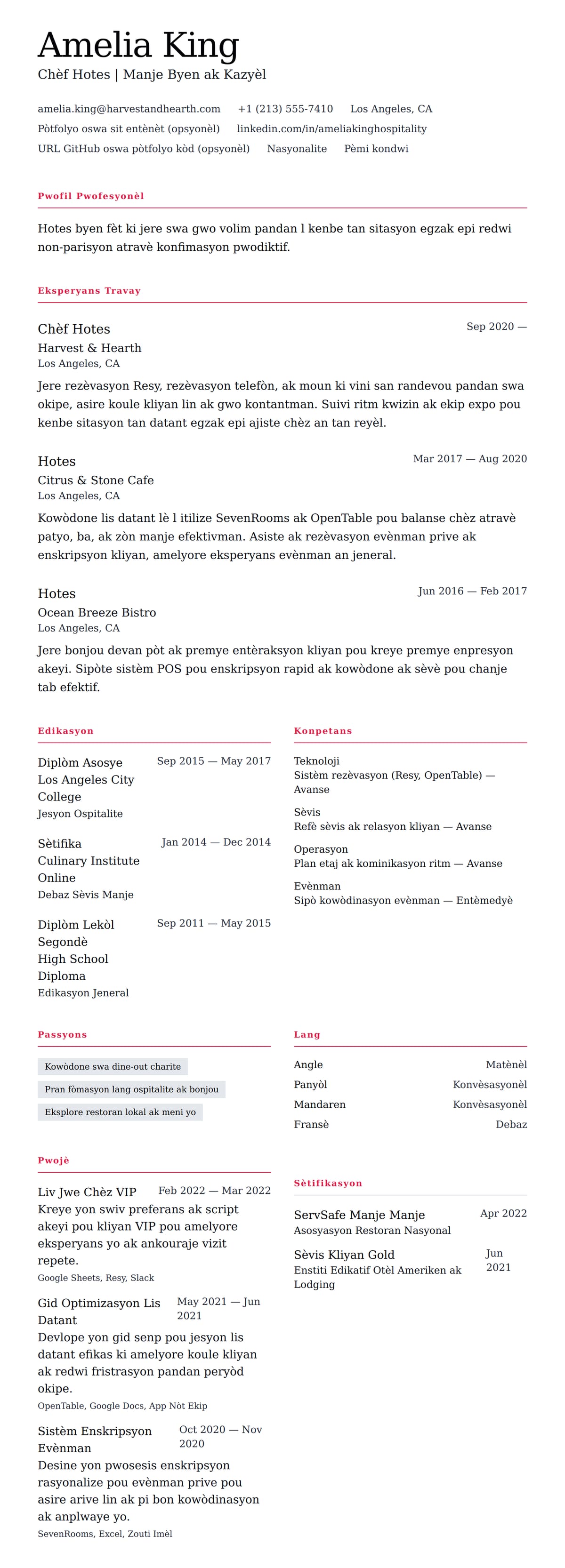 Premye gade rezime pou Egzanp Rezime Hotes