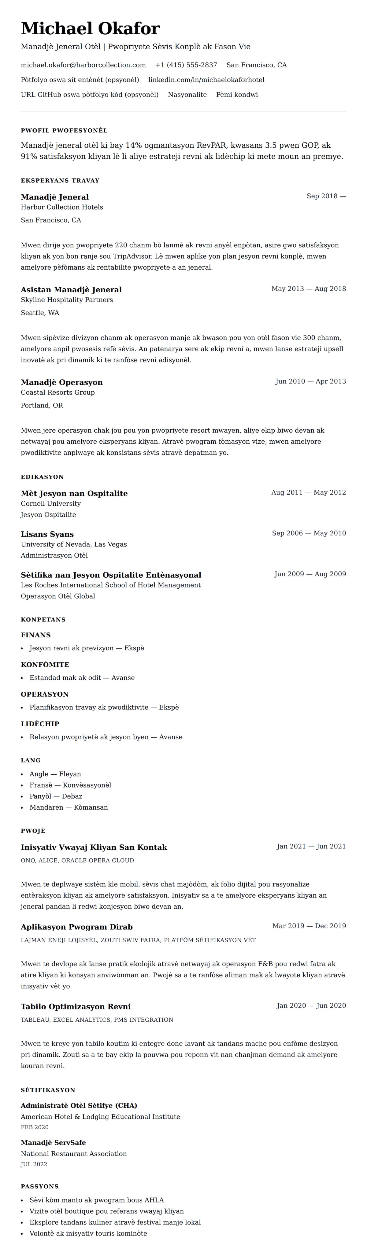 Premye gade rezime pou Egzanp Rezime Jesyon Otèl