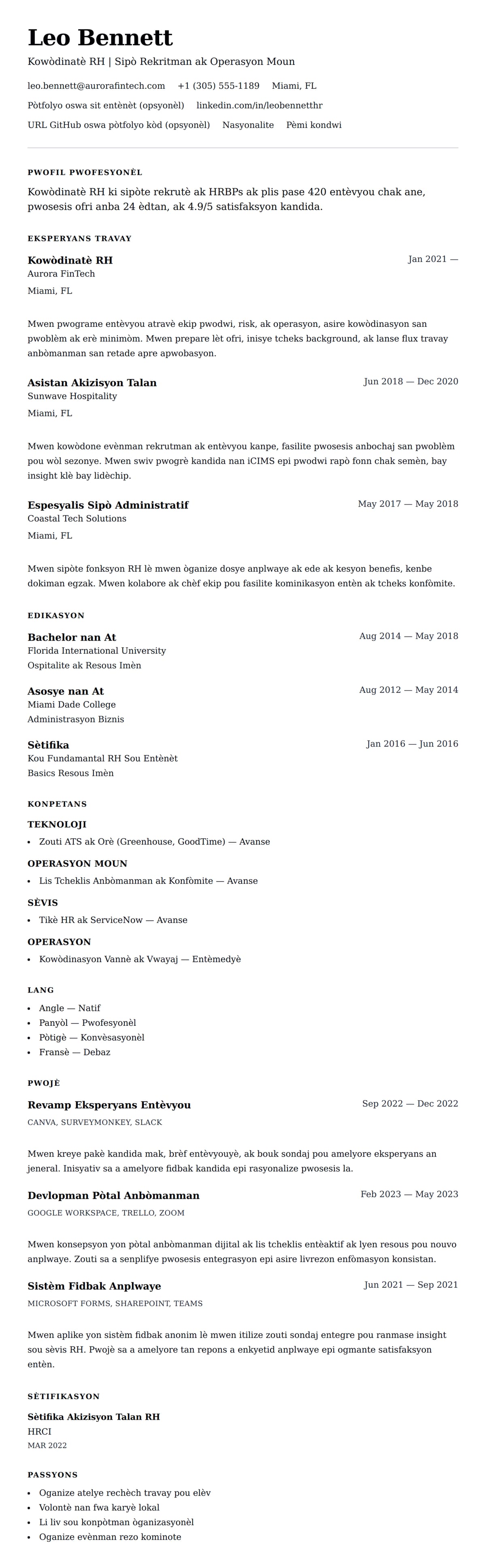 Premye gade rezime pou Egzanp Rezime Kowòdinatè RH