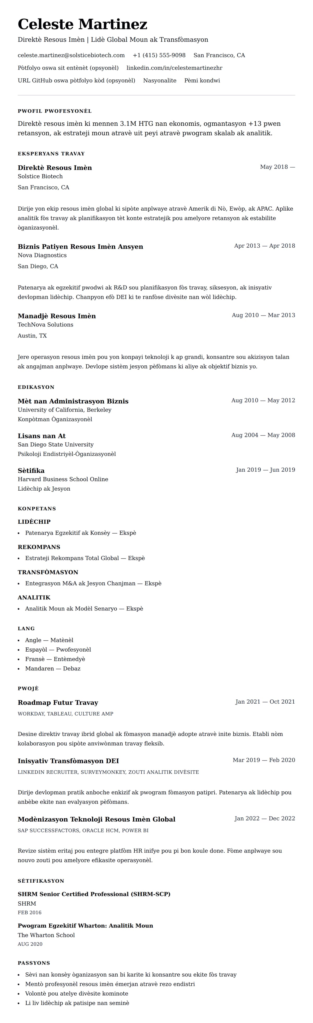 Premye gade rezime pou Egzanp Rezime Direktè Resous Imèn